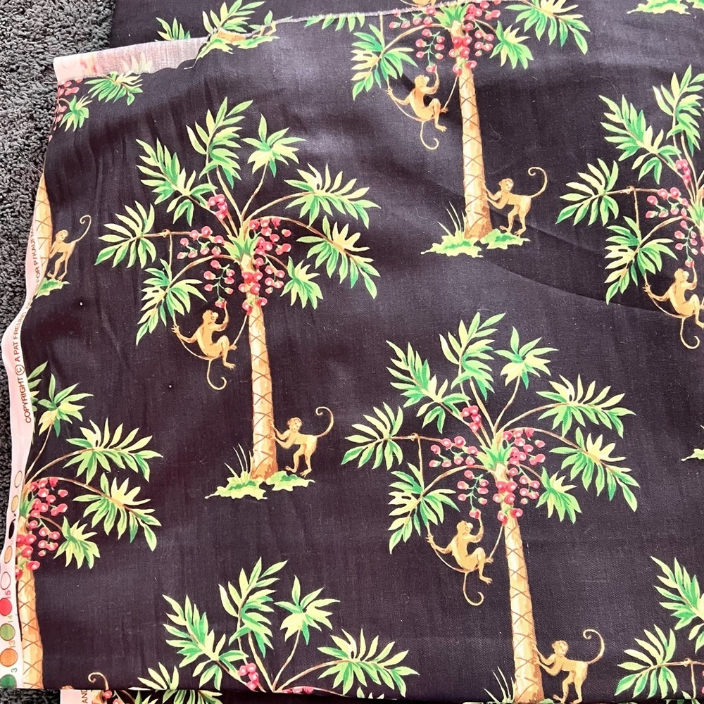 P Kaufmann Fabric Monkeys Palm Trees Copacabana Pat Freund Black 10 Yds X 56”